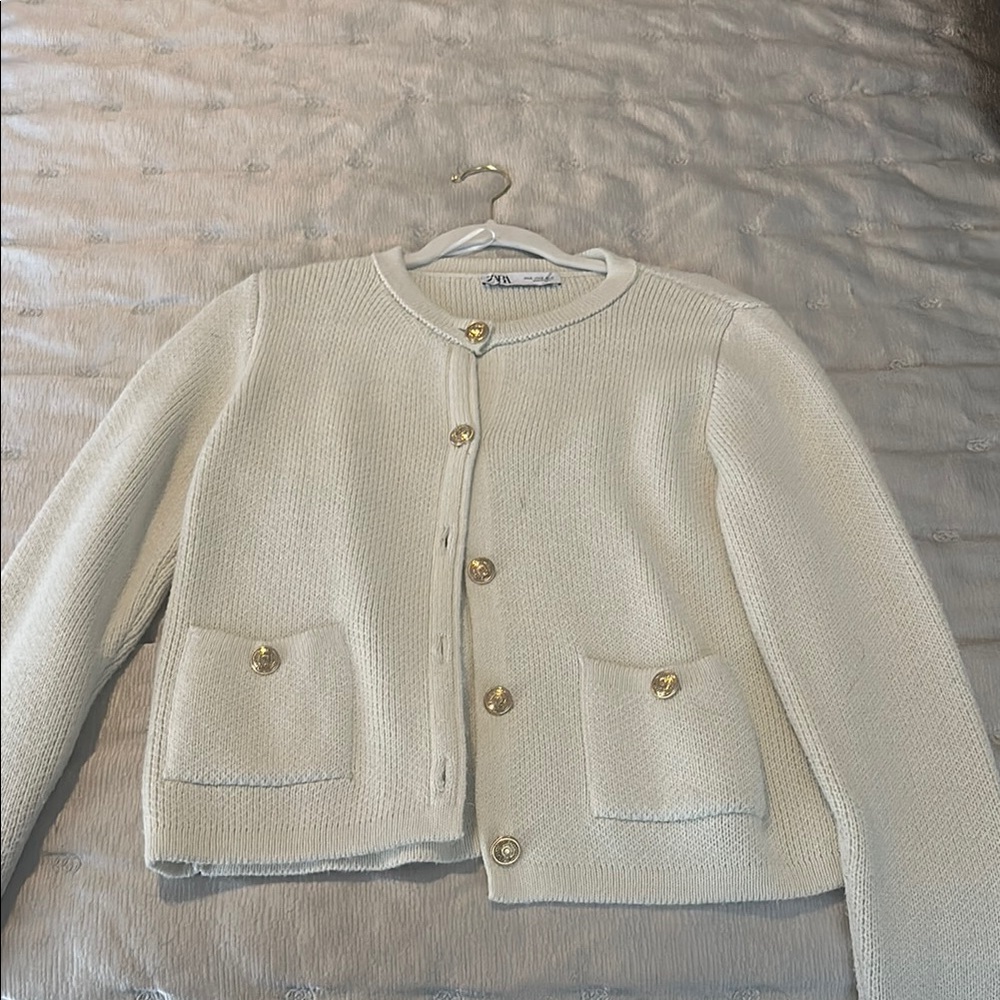 Zara Cream Cardigan with Gold Buttons